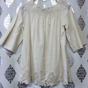 MTS Boho 100% Cotton Cream Peasant Tunic Size Medium